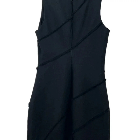 Cinq a sept black dress asymmetrical hem fringe feature sleeveless lined classic - Picture 8 of 13